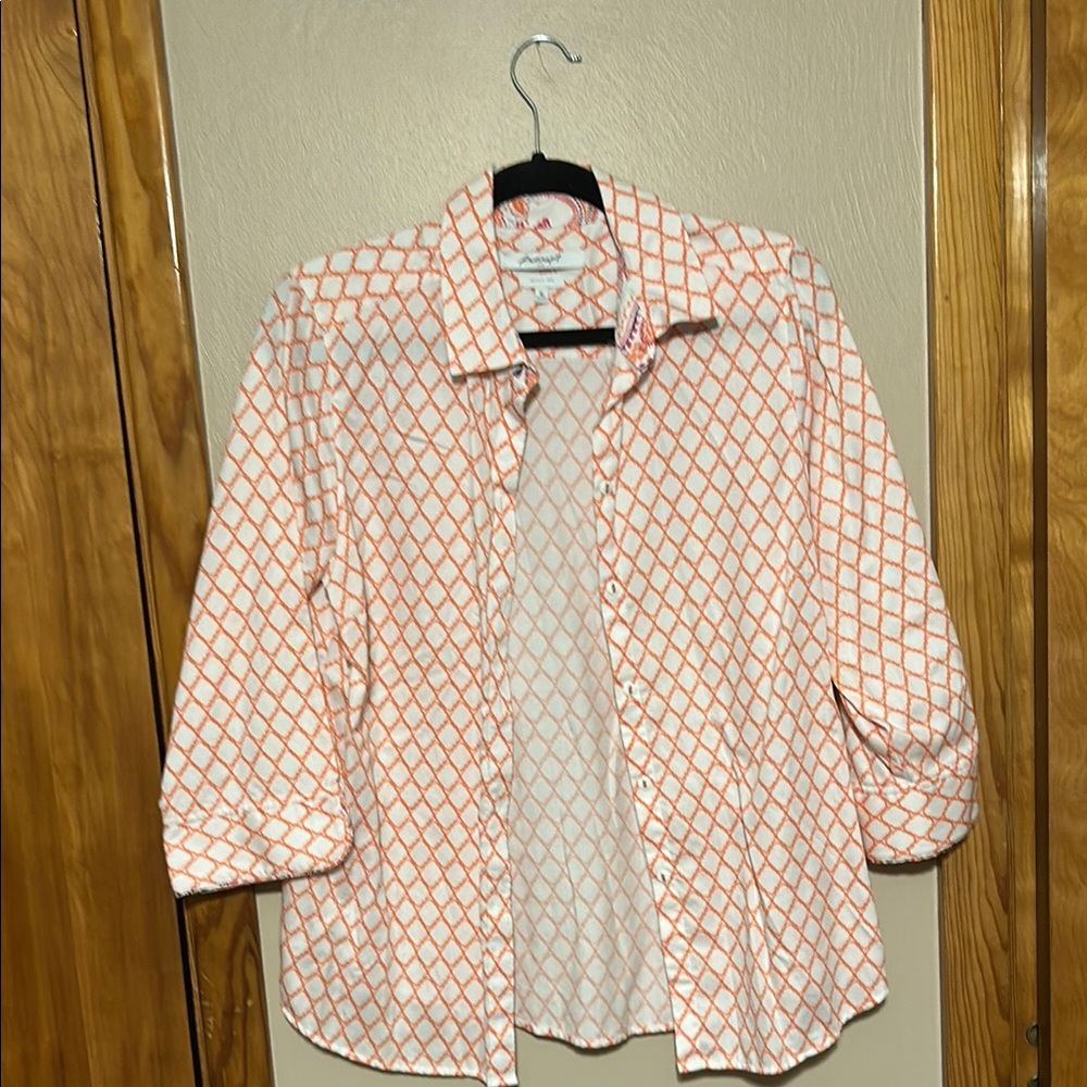 Foxcroft Vibrant Orange and White Geometric Shirt
